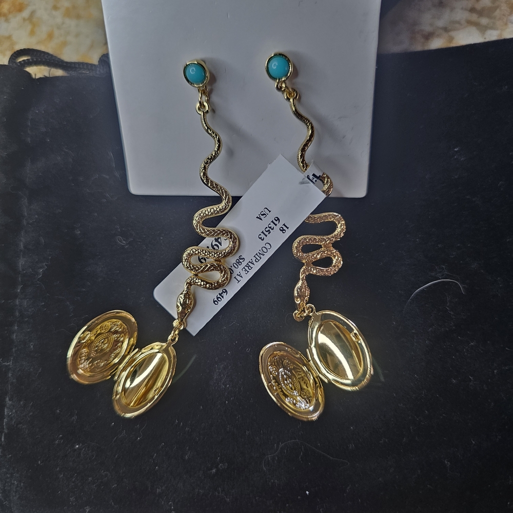 Ben-Amun Gold Serpent Earrings with Turquoise Accents - Picture 4 of 4